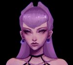  absurdres bare_shoulders crescentkitten demon_girl earrings evelynn_(league_of_legends) highres jewelry k/da_(league_of_legends) league_of_legends lipstick long_hair looking_at_viewer makeup revealing_clothes the_baddest_evelynn yellow_eyes 