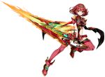 1girl aegis_sword_(xenoblade) bangs boots breasts earrings fingerless_gloves fire full_body gloves headpiece holding holding_sword holding_weapon jewelry large_breasts official_art pyra_(xenoblade) red_eyes red_hair saitou_masatsugu short_hair shorts solo super_smash_bros. swept_bangs sword thigh_boots thighhighs tiara transparent_background weapon xenoblade_chronicles_(series) xenoblade_chronicles_2 