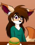  anthro canid canine clothing female fennec food fox hair hi_res jknewlife mammal mira_fanack sandwich_(food) solo 