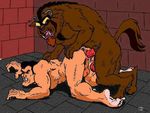  anal anal_penetration anthro balls beast beast_(disney) beauty_and_the_beast disney duo erection gaston gay human human_on_anthro interspecies male mammal penetration penis sex unknown_artist 