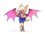  anthro big_breasts bigdad breasts chiropteran choker cleavage clothed clothing female gem hair hair_over_eye high_heels jewelry looking_at_viewer mammal necklace one_eye_obstructed rouge_the_bat shirt solo sonic_the_hedgehog_(series) tied_shirt topwear wings 