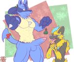  abs ahegao anthro balls biceps blue_body blue_fur duo erection fur genitals hi_res holly_(plant) humanoid_genitalia humanoid_penis legendary_pok&eacute;mon looking_pleasured lucario male male/male mistletoe muscular muscular_male nintendo nude open_mouth pecs penis plant pok&eacute;mon pok&eacute;mon_(species) ribbons teeth thebarabandit tongue tongue_out video_games yellow_body yellow_fur zeraora 