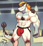  2021 abs anthro biceps bulge clothing dragon elfein flaccid genital_outline genitals hair hi_res horn inside jockstrap male muscular muscular_anthro muscular_male nipples nogard_krad_nox pecs penis penis_outline scales scalie solo standing underwear watermark 