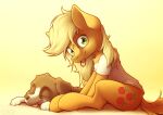  2021 applejack_(mlp) canid canine canis clothing cutie_mark domestic_dog earth_pony equid equine eyes_closed friendship_is_magic fur hasbro hi_res horse looking_at_viewer loose_hair mammal mouth_hold my_little_pony ohemo pony sitting smile tongue tongue_out winona_(mlp) 