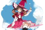  1girl alternate_costume blue_sky broom broom_riding brown_eyes brown_hair capelet cloud commentary haru_(nature_life) hat healin&#039;_good_precure hiramitsu_hinata layered_skirt light_blush long_sleeves looking_at_viewer magic_school_uniform mahou_girls_precure! medium_hair medium_skirt pink_skirt plaid_neckwear precure red_capelet red_headwear school_uniform shiny shiny_hair shirt sitting sketch skirt sky smile solo twintails underbust wand white_shirt witch_hat 