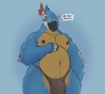  2020 absurd_res accessory anthro areola arm_tuft avian beak belly big_belly big_bulge black_beak black_nipples blue_body blue_feathers bottomwear breath_of_the_wild brown_loincloth bulge clothed clothing colored colored_sketch countershading dad_bod dialogue dialogue_box elbow_tufts english_text feather_in_hair feathers hair hair_accessory half-closed_eyes hand_on_chest hi_res huge_pecs kass_(tloz) loincloth looking_at_viewer looking_down male minedoo musclegut muscular muscular_anthro muscular_male narrowed_eyes navel nintendo nipples pecs portrait rito rubbing_belly seductive shaded shaded_sketch signature simple_background sketch smile solo standing text the_legend_of_zelda three-quarter_portrait topless tuft underwear underwear_only video_games yellow_body yellow_feathers 