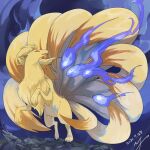  commentary_request dated gen_1_pokemon looking_back ninetales no_humans open_mouth paws pokemon pokemon_(creature) red_eyes signature solo toes yu_ikedon 