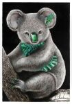  animal_focus black_background colored_pencil_(medium) crystal emerald_(gemstone) erumo_0384 highres koala looking_at_viewer no_humans original simple_background trading_card traditional_media 