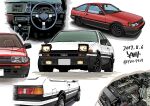  absurdres artist_name car dated engine ground_vehicle highres motor_vehicle multiple_views no_humans original shadow steering_wheel toyota toyota_corolla_levin toyota_sprinter_trueno vehicle_focus vehicle_interior yuh_7929 