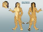  2021 absurd_res anthro breasts cheetah claws fantine felid feline female fur hair heterochromia hi_res inner_ear_fluff kazheg mammal model_sheet nude pawpads paws smile solo spots spotted_body stripes tuft 