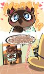  aloha_shirt animal_crossing anthro blue_eyes blush canid canine clothing comic crazy_redd duo english_text erection fox genitals hi_res humor male male/male mammal nintendo pattern_clothing pattern_shirt pattern_topwear penis raccoon_dog shandrawaka shirt tanuki text tom_nook_(animal_crossing) topwear video_games 