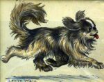  ambiguous_gender black_nose canid canine canis domestic_dog feral fur louis_wain low_res mammal multicolored_body multicolored_fur quadruped red_tongue signature simple_background tongue tongue_out traditional_media_(artwork) 