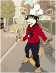  anthro bench border_collie camera canid canine canis ceowolf city city_background collie commercial_vehicle domestic_dog hato_the_collie herding_dog hi_res male mammal pastoral_dog public_transportation sheepdog signature solo street_lamp taxicab vehicle vehicle_for_hire 
