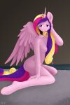  2:3 absurd_res alicorn-without-horn anthro breasts collar crown equid equine female friendship_is_magic gold_(metal) gold_jewelry hasbro hi_res horn jewelry kneeling looking_aside mammal my_little_pony nude princess_cadance_(mlp) small_breasts solo winged_unicorn wings 