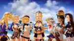  6+girls arizona_(azur_lane) azur_lane beach blonde_hair breasts california_(azur_lane) character_request closed_eyes colorado_(kancolle) contrapposto crossover detached_sleeves earrings garter_straps hair_between_eyes hat highres iowa_(kancolle) jewelry kantai_collection large_breasts long_hair medium_breasts multiple_girls navel pacific revision rigging short_hair smile thighhighs thighs toorops 