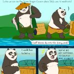  anthro ari_guardian balls_outline black_body black_fur bottomwear bulge clothing comic dreamworks duo english_text father father_and_child father_and_son fur genital_outline giant_panda green_eyes hat headgear headwear hi_res kung_fu_panda li_shan_(kung_fu_panda) male mammal master_po_ping moobs nipples outside overweight overweight_male parent parent_and_child penis_outline shorts son text undressing ursid water white_body white_fur 