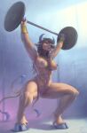  abs anthro anthrofied barbell big_breasts bovid bovine breasts brown_body brown_eyes brown_fur brown_hair chest_tuft cloven_hooves crouching curvy_figure detailed_background ear_piercing ear_ring exercise female fur genitals gloria_rockhoof grey_nipples grey_pussy gym hair hi_res hooves horn inside light mammal multi_tail muscular muscular_anthro muscular_female naive_tabby neck_tuft nintendo nipple_piercing nipples nude piercing pok&eacute;mon pok&eacute;mon_(species) pussy sunlight tauros thick_thighs tuft video_games weightlifting wide_hips workout wristband 