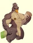  5_fingers anthro balls beak brown_body fingers food galarian_farfetch&#039;d genitals hi_res leek male muscular muscular_anthro muscular_male nintendo nipples onion pecs penis plant pok&eacute;mon pok&eacute;mon_(species) regional_form_(pok&eacute;mon) simple_background sleepymute solo vegetable video_games 