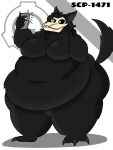  3:4 anthro black_body black_fur canid canine cellphone eyelashes female fur hi_res mammal mask missingno-54 overweight overweight_female phone plantigrade scp-1471 scp-1471-a scp_foundation selfie skull_mask solo 