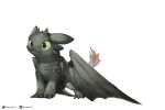  ambiguous_gender claws digital_media_(artwork) dragon dreamworks feral green_eyes hi_res horn how_to_train_your_dragon membrane_(anatomy) membranous_wings night_fury scalie simple_background smile solo standing toothless western_dragon white_background wings xezeno 