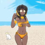  1:1 beach clothed clothing domestic_cat duo felid feline felis female feral humanoid jewelry lady_nora madam_reni_(twokinds) magic mammal mind_control necklace not_furry_focus seaside solo_focus swimwear twokinds webcomic yttrium 