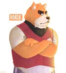  2021 anthro brown_nose canid canine canis domestic_dog fur humanoid_hands male mammal orange_body orange_fur overweight overweight_male rorik_(the_human_heart) simple_background skev_ii solo the_human_heart_(game) video_games visual_novel white_background 
