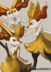  1girl animal_ear_fluff animal_ears animal_nose artist_name black_fur blush body_fur braixen closed_mouth commentary flat_chest fox_ears fox_girl fox_tail from_behind from_side furry gen_6_pokemon grey_background hands_on_hips highres ikei jpeg_artifacts light_blush looking_at_viewer looking_back multiple_views paws pokemon pokemon_(creature) profile red_eyes signature simple_background sketch snout standing stick tail upper_body white_fur yellow_fur 