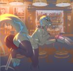  alcohol anthro bar_chair bar_counter beer beverage big_breasts blue_(jurassic_world) blue_claws bodily_fluids bracelet breasts claws clothing collar colored_sketch detailed_background dinosaur disembodied_penis dripping dromaeosaurid duo female genital_fluids genitals green_body green_scales jewelry jurassic_park jurassic_world leaning leaning_forward legwear legwear_only male male/female markings mostly_nude nipples penis penis_hold precum precum_drip reptile scales scalie sitting_on_chair sketch skygracer solo_focus stockings stockings_only theropod thick_thighs universal_studios velociraptor 