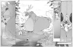  2021 anthro antlers big_breasts big_butt breasts butt canid canine capreoline cervid duo female fox hi_res horn huge_breasts huge_butt hyper hyper_breasts lake larger_female male mammal monochrome nude overweight overweight_anthro overweight_female plant rabid reindeer size_difference sky slightly_chubby smaller_male tagme tree water 