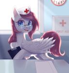  absurd_res astral_heart clipboard clock clothing desk equid equine eyewear female feral first_aid_kit furniture glasses hasbro hat headgear headwear helemaranth hi_res looking_aside mammal medical_instrument my_little_pony nurse nurse_clothing nurse_hat nurse_headwear office paper pegasus scientific_instrument solo wings 