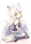  1girl animal_ear_fluff animal_ears aruya_(flosrota) bell black_legwear breasts camisole cardigan choker commission expressionless fox_ears fox_tail highlights indie_virtual_youtuber jingle_bell kamiko_kana long_hair looking_at_viewer multicolored_hair red_hair silver_hair sitting skeb_commission small_breasts strap_slip tail thighhighs very_long_hair virtual_youtuber wariza white_hair yellow_eyes 