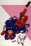  90s blue_hair capri_pants cat chin_rest comb dual_persona full_body highres long_hair lying nakajima_atsuko non-web_source official_art pants ranma_1/2 scan shampoo_(ranma_1/2) 