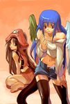  asymmetrical_wings blue_hair casual dizzy guilty_gear hat long_sleeves may_(guilty_gear) multiple_girls orange_hat pantyhose pirate red_eyes shihira_tatsuya tail thighhighs wings 