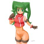  artist_request bodysuit gloves green_eyes green_hair orange_bodysuit solo solty_rei solty_revant 