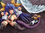  artist_request asymmetrical_wings bare_shoulders bdsm beltbra black_legwear black_panties blue_hair bondage boots bound bow breasts chain cleavage dizzy guilty_gear hair_bow huge_breasts long_hair long_sleeves lowleg lowleg_panties nipple_piercing nipple_rings open_mouth panties piercing pubic_hair pubic_hair_peek red_eyes ribbon saliva sitting solo spread_legs tail tail_ribbon thigh_strap thighhighs twintails underwear very_long_hair wings 