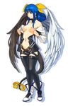  a1 asymmetrical_wings blue_hair bow breasts dizzy guilty_gear medium_breasts midriff nipples red_eyes ribbon solo tail tail_bow tail_ribbon thighhighs undressing wings 