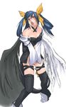  ahegao artist_request asymmetrical_wings bad_anatomy bare_shoulders black_hair blush dizzy fucked_silly guilty_gear hair_ribbon long_sleeves masturbation open_mouth ribbon saliva solo standing tail tail_ribbon thighhighs twintails wings 