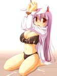  animal_ears barefoot bdsm bondage bound bound_wrists bra breasts bunny_ears cleavage cum kurikara large_breasts lingerie long_hair long_sleeves open_clothes open_shirt panties purple_hair red_eyes reisen_udongein_inaba rope seiza shirt sitting solo touhou underwear 