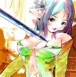  bleeding blood breasts copyright_request covered_nipples elf igarasy injury large_breasts long_sleeves pointy_ears solo sword weapon 