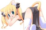  animal_ears blonde_hair blue_eyes cat_ears china_dress chinese_clothes copyright_request dress kagura_yuuki long_hair panties solo striped striped_panties thighhighs top-down_bottom-up twintails underwear 