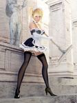  3d arm_garter blonde_hair broom gloves high_heels incise_soul lace legs lips m-rs maid rukia_(incise_soul) shoes solo thighhighs twintails white_gloves 