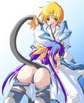  1girl artist_request ass bow dizzy fellatio guilty_gear hetero ky_kiske oral penis tail tail_bow thighhighs 