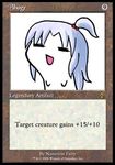  ahoge card card_(medium) closed_eyes crossover hair_bobbles hair_ornament lowres magic:_the_gathering open_mouth shinki silver_hair solo touhou 