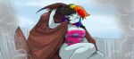  big_breasts blue_body breasts cleavage clothed clothing female friendship_is_magic hair hasbro human kaiju mammal multicolored_hair my_little_pony one-piece_swimsuit rainbow_dash_(mlp) rainbow_hair rodan_(toho) shonuff swimwear toho 