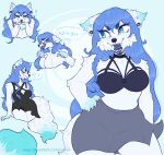  &lt;3 2019 abstract_background anthro arctic_fox arm_tuft big_breasts biped black_clothing black_dress blue_background blue_body blue_bra blue_clothing blue_eyebrows blue_eyes blue_fur blue_hair blue_inner_ear blue_lips blue_nose blue_tail blue_tongue blue_underwear bottomwear bra breasts bust_portrait canid canine cheek_tuft claws clothed clothing dark_bra dark_nose dialogue digital_drawing_(artwork) digital_media_(artwork) dress ear_piercing elbow_tufts english_text eyebrows eyes_closed facial_piercing facial_tuft featureless_breasts female fluffy fluffy_tail fox front_view fur grey_bottomwear grey_clothing grey_skirt hair half-closed_eyes hand_on_hip head_on_hand hi_res ichiigoneko licking lip_piercing lips long_hair looking_at_viewer looking_away mammal multicolored_body multicolored_fur musical_note narrowed_eyes nose_piercing open_mouth piercing portrait self_lick shoulder_tuft simple_background sketch_page skirt smile solo speech_bubble standing teeth text thick_thighs three-quarter_portrait tongue tongue_out tuft two_tone_body two_tone_fur underwear url white_body white_claws white_fur white_tail 