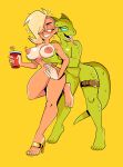  anthro beverage blonde_hair blue_eyes breasts clothing drunk duo erect_nipples female female/female female_on_anthro female_on_human footwear footwear_only genitals green_body green_scales grin groping_from_behind hair herny hi_res high_heels holding_beverage holding_object human human_on_anthro humanoid_hands interspecies karma_(deadmann) lizard mammal mauxie_(original_character) mostly_nude naughty_face nipples non-mammal_breasts nude pussy reptile scales scalie sharp_teeth shoes shoes_only smile solo_cup standing substance_intoxication suntan tan_line teeth tongue tongue_out 