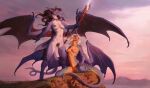  anthro breasts dragon duo female female/female hair honovy long_hair long_tail nude scalie staff wings 