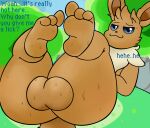  anthro balls big_balls big_butt blue_eyes bodily_fluids brown_body brown_fur butt dirty_feet eevee envy_meowth(artist) feet fluffy fluffy_ears fur genitals grass hair hi_res invalid_tag legs_up looking_at_viewer low-angle_view lying male nintendo on_back plant pok&eacute;mon pok&eacute;mon_(species) smug solo solo_focus spread_legs spreading sweat sweaty_balls sweaty_butt sweaty_feet sweaty_genitalia text veris video_games 