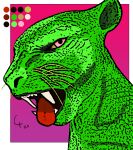  absurd_res ambiguous_gender anthro bright_eyes dragon ears_back felid feline green_body green_scales green_skin hi_res looking_at_viewer mammal palette pantherine pivoted_ears scales scalie sharp_teeth simple_background solo tac-cat teeth teeth_showing tongue tongue_out whiskers 