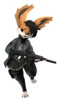  3d_(artwork) absurd_res anthro assault_rifle basedvulpine biped canid canine clothed clothing digital_media_(artwork) duckyawesome_(character) fur gun hair hi_res holding_object holding_weapon jacket legwear male mammal open_mouth ranged_weapon rifle school_uniform simple_background solo standing topwear uniform weapon 